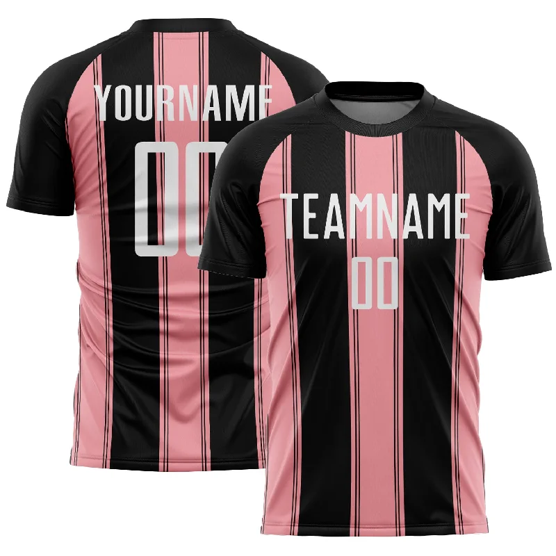 Custom Soccer Jerseys with Player Names and Numbers-Custom Black White-Medium Pink Line Sublimation Soccer Uniform Jersey