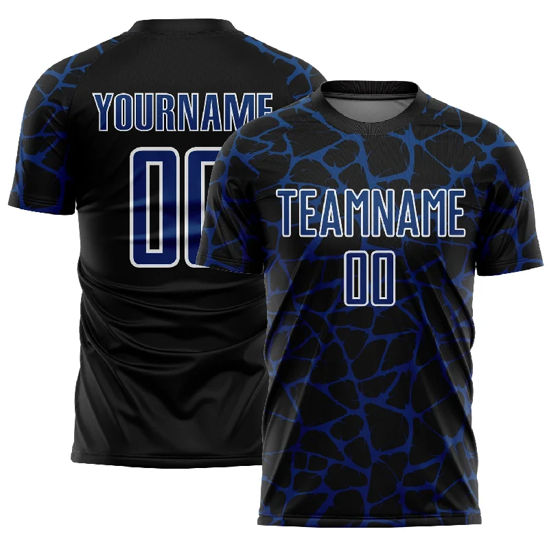 Soccer Jerseys with Large Team Logos for Strong Identity-Custom Black US Navy Blue-White Abstract Network Splash Sublimation Soccer Uniform Jersey