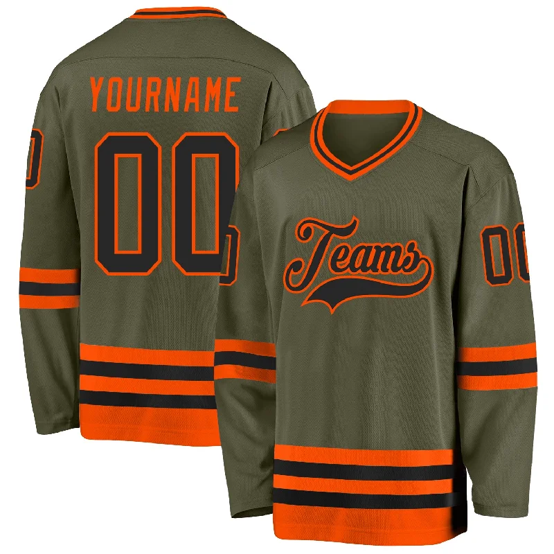 Lightweight Hockey Jerseys for Speed on Ice-Custom Olive Black-Orange Salute To Service Hockey Jersey