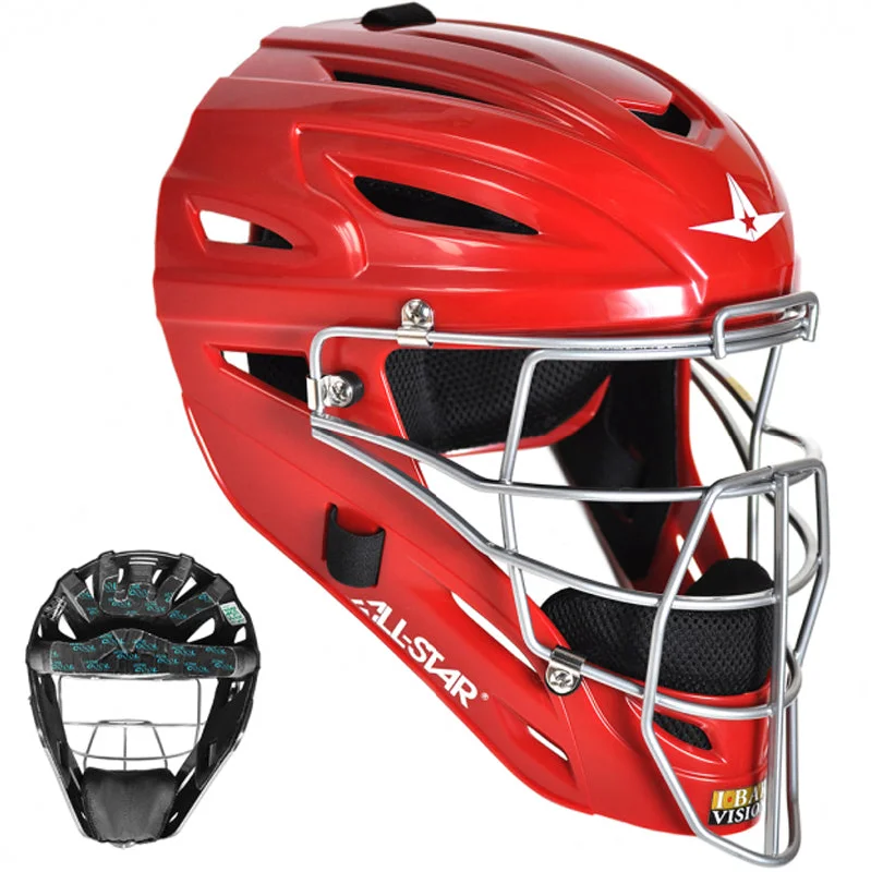 Baseball Helmets with Quick-Release Chin Strap for Easy Use-All Star UltraCool Hockey Style Catcher's Helmet: MVP2400 / MVP2410